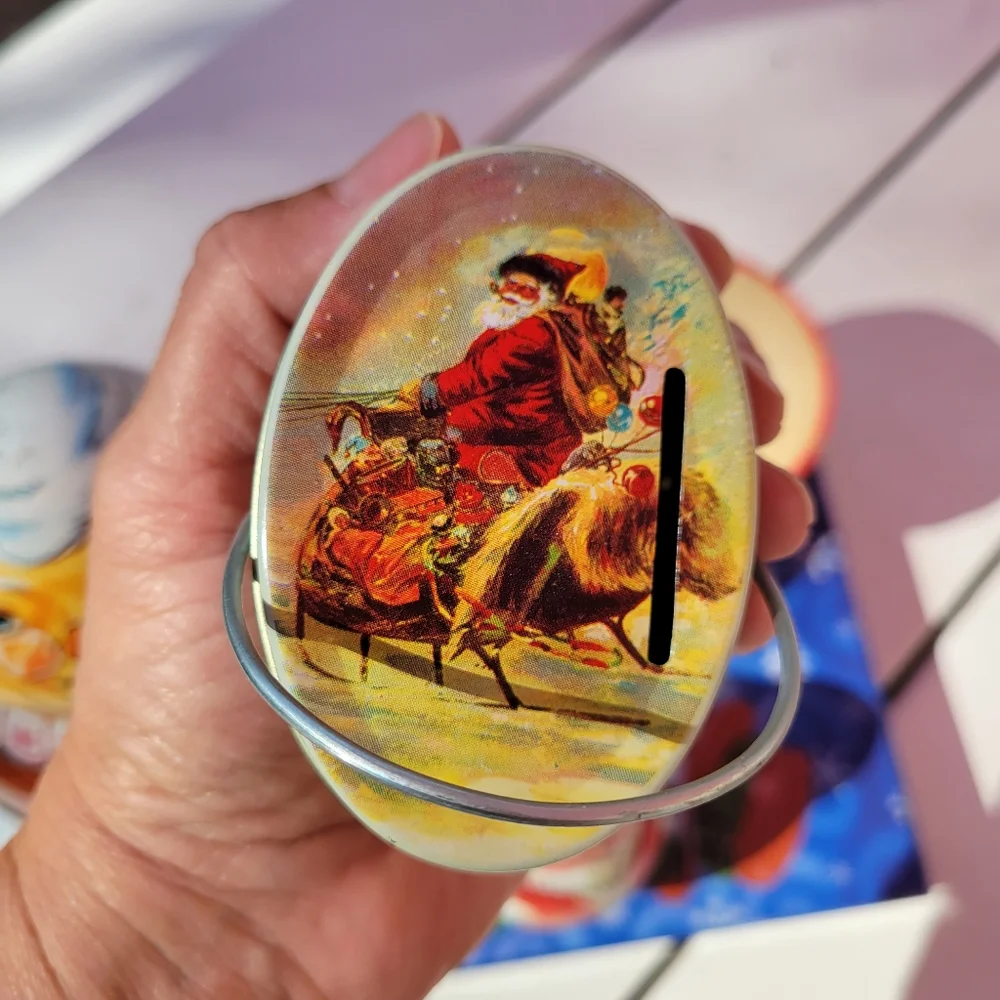 Christmas Tin Bundle ~ Shackman Co Santa, Drum, Bank & Cheinco Mrs. Claus ~Cute!